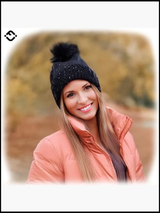 Soft Knit Pom Pom Beanie with Faux Fur Pom, Acrylic Winter Hat main image 5